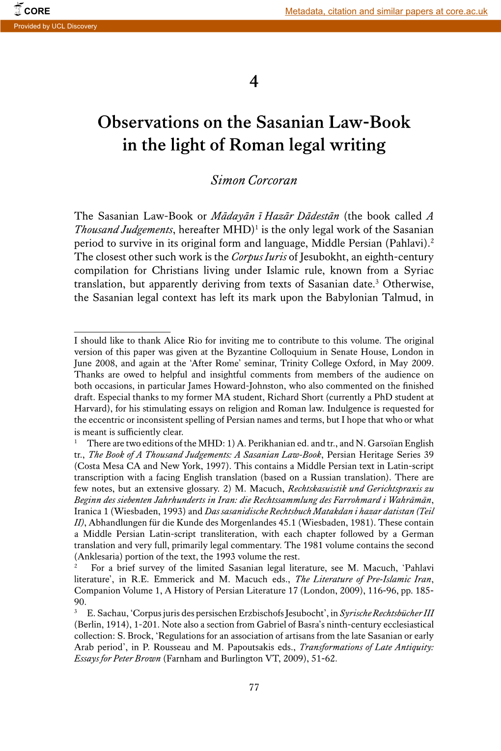 4 Observations on the Sasanian Law-Book in the Light of Roman