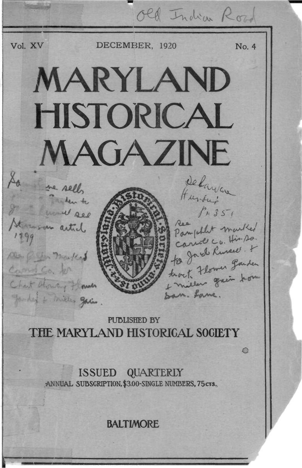 Maryland Historical Magazine, 1920, Volume 15, Issue No. 4