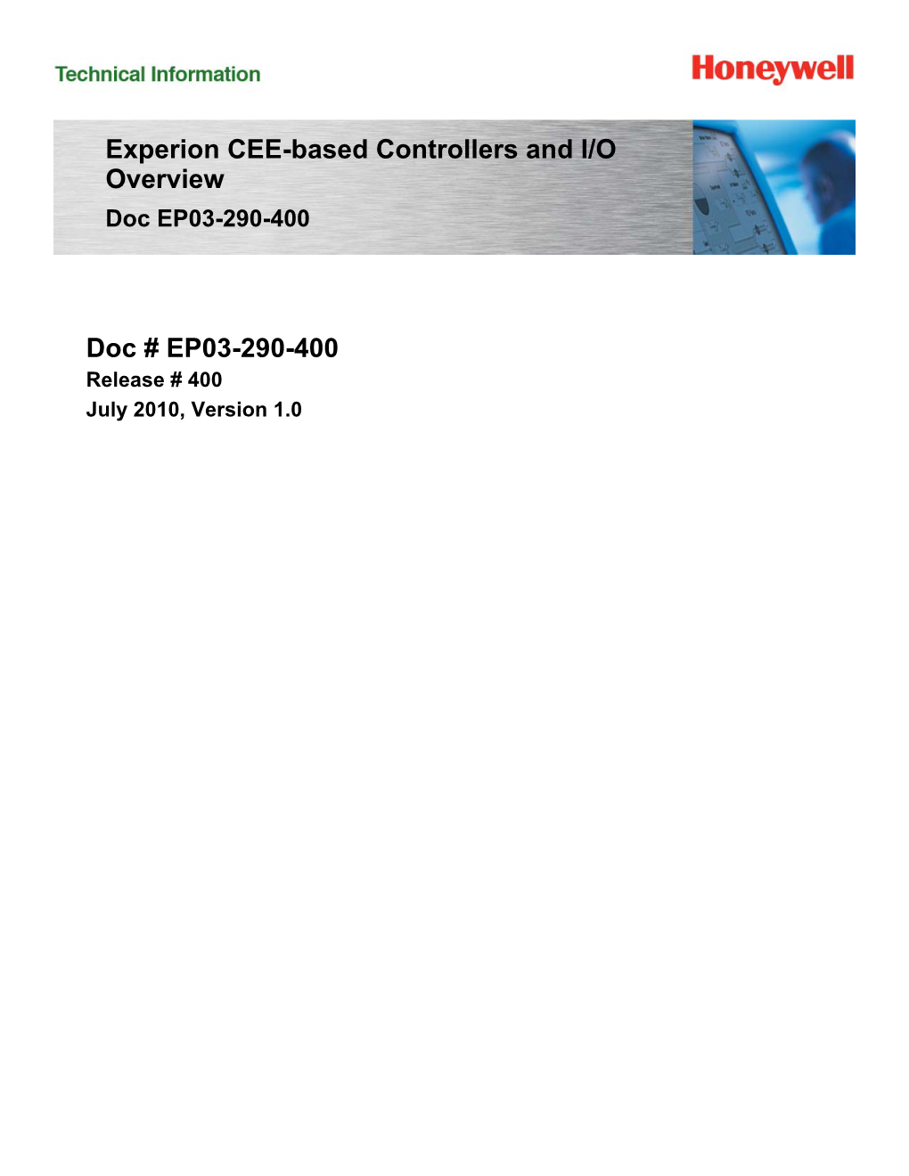 Experion CEE-Based Controllers and I/O Overview Doc EP03-290-400