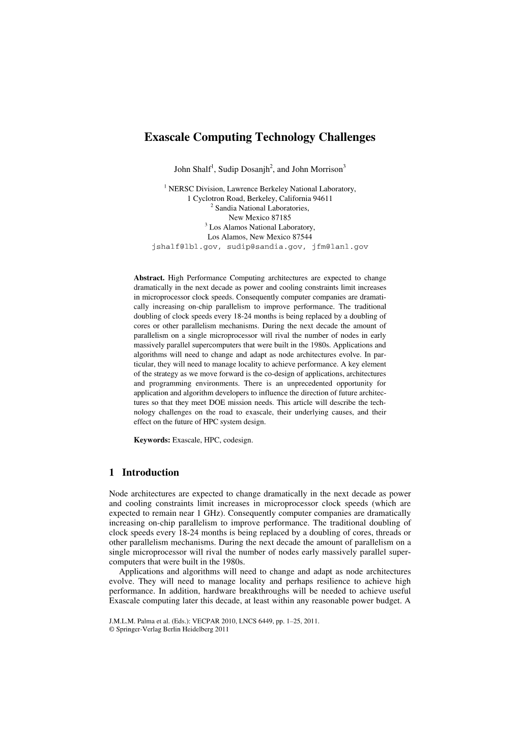 Exascale Computing Technology Challenges