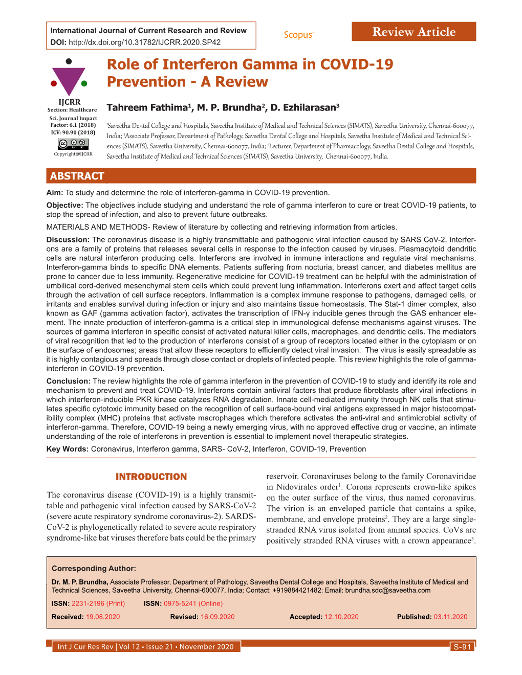 Role of Interferon Gamma in COVID-19 Prevention - a Review