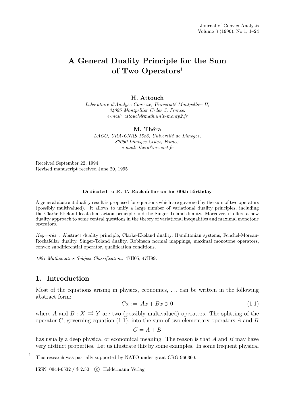 A General Duality Principle for the Sum of Two Operators1