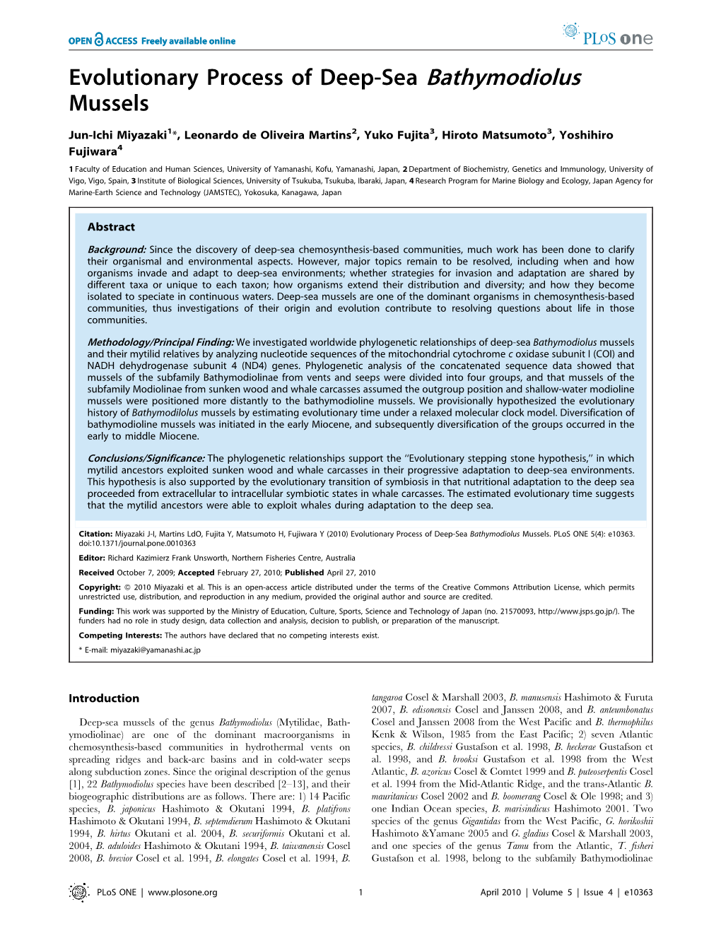 Evolutionary Process of Deep-Sea Bathymodiolus Mussels