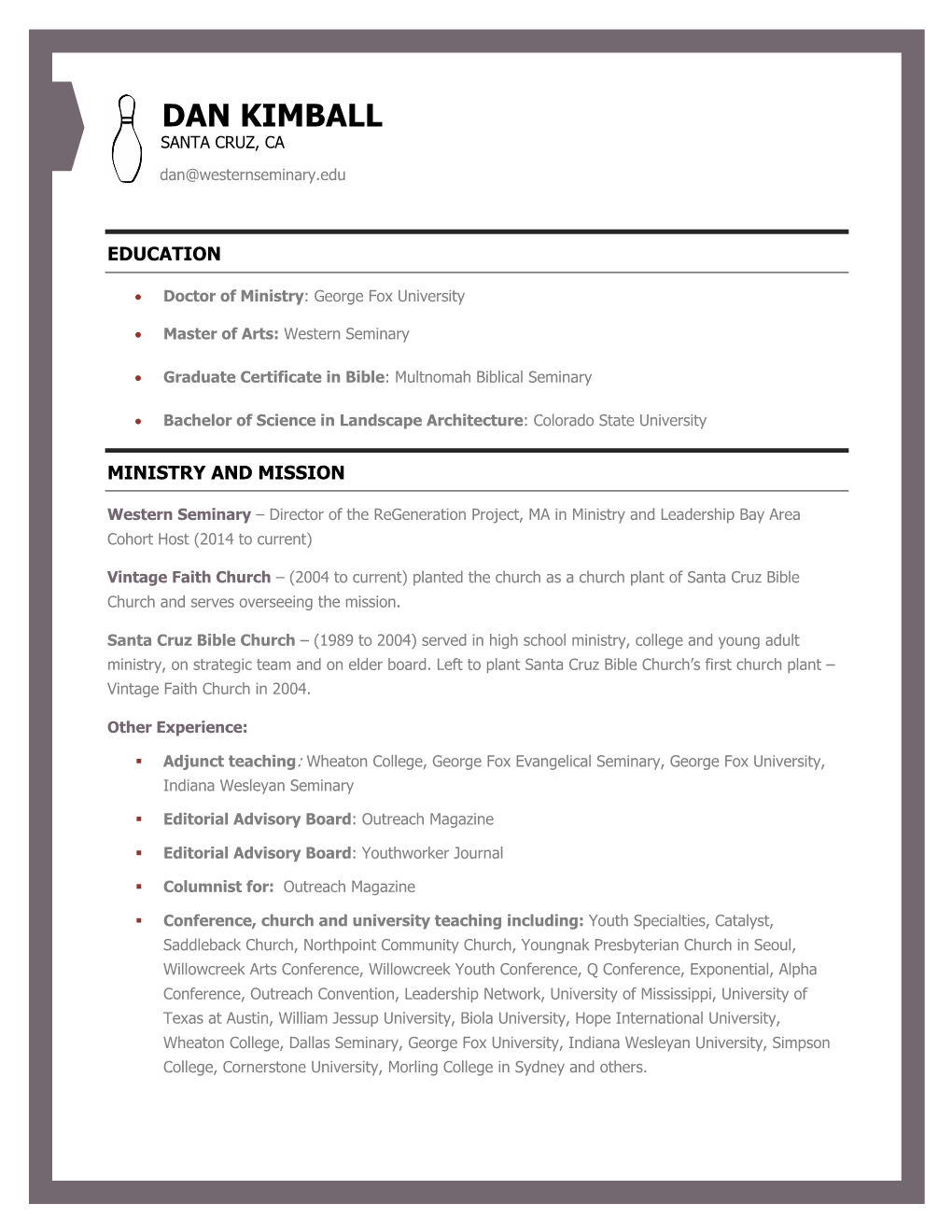 Dan Kimball's CV