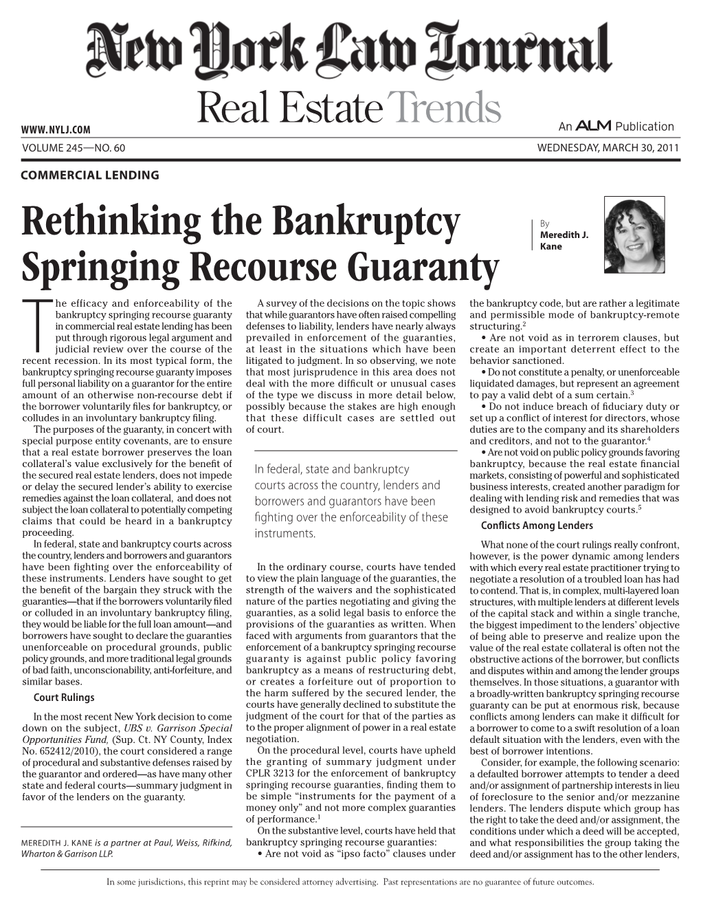 Rethinking the Bankruptcy Springing Recourse Guaranty