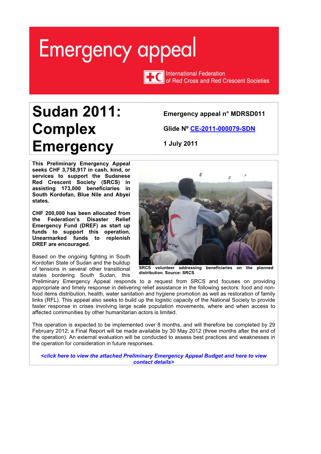 Sudan 2011: Complex Emergency 01/07/2011