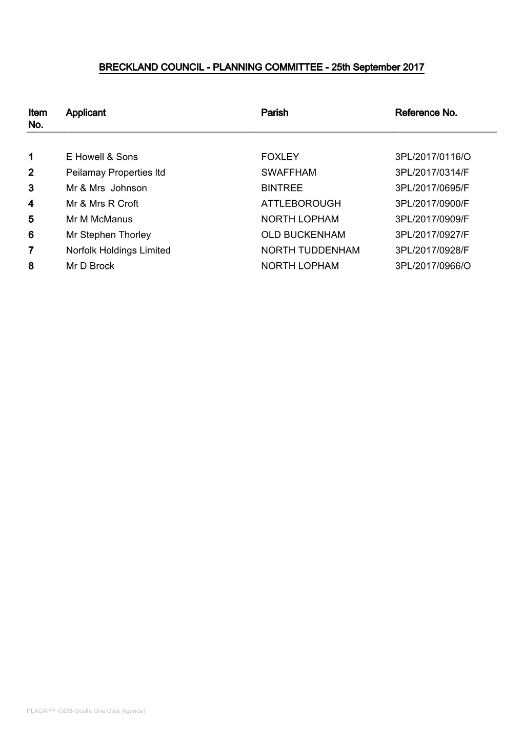 PLANNING COMMITTEE - 25Th September 2017