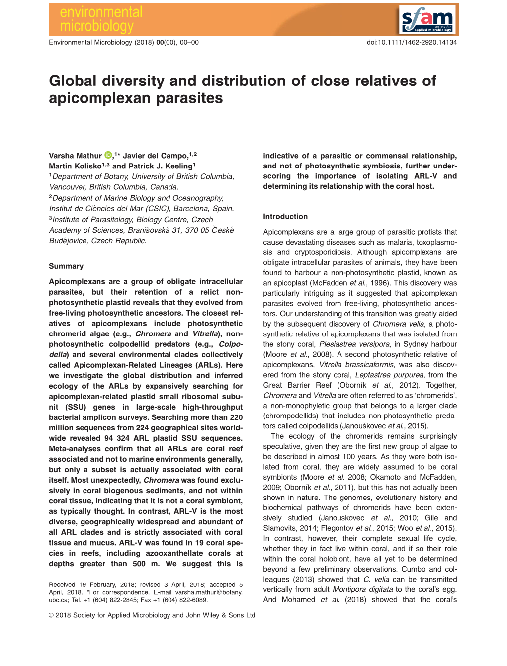 Global Diversity and Distribution of Close Relatives of Apicomplexan Parasites