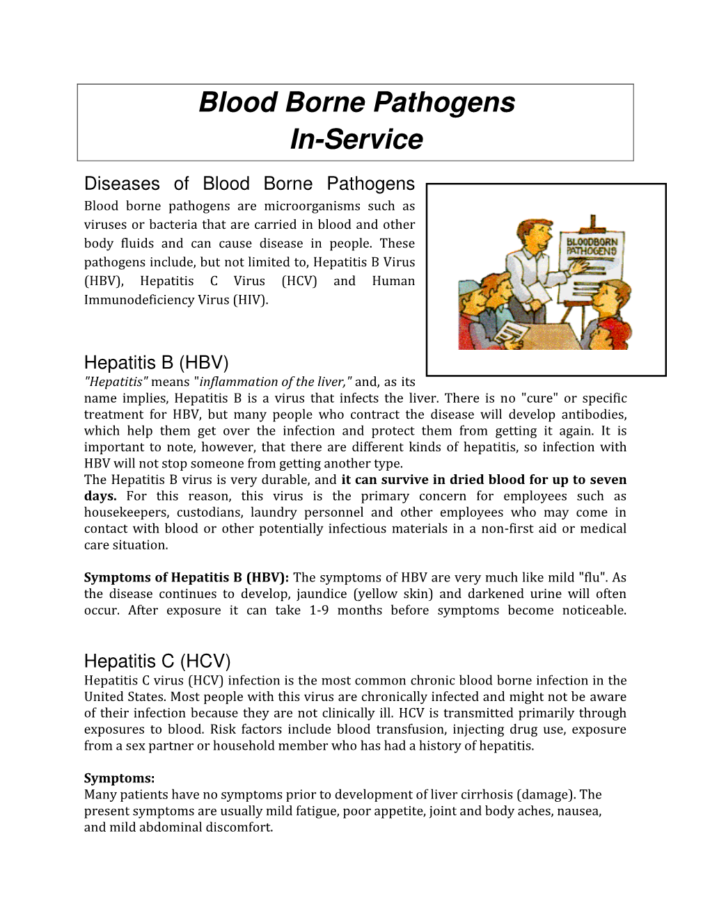 Blood Borne Pathogens In-Service