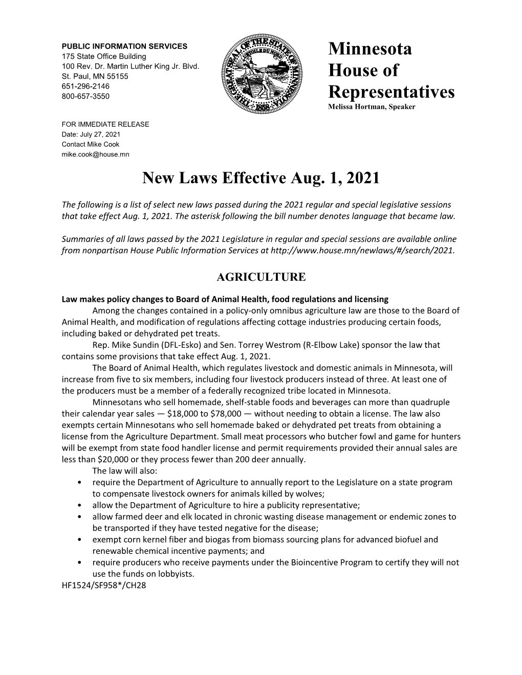 New Laws Effective Aug. 1, 2021
