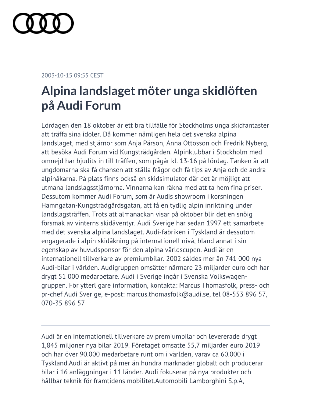 Alpina Landslaget Möter Unga Skidlöften På Audi Forum