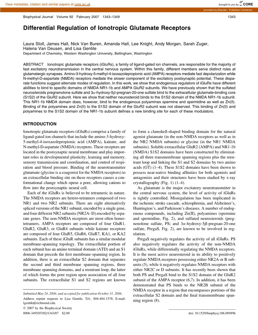 Differential Regulation of Ionotropic Glutamate Receptors