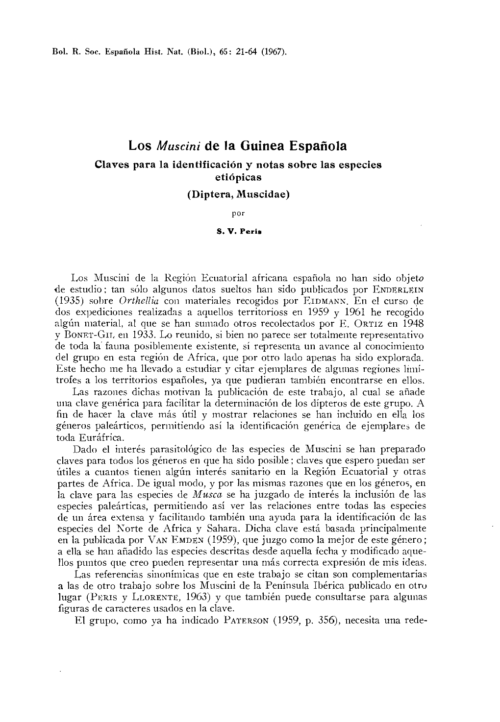 Los Muscini De La Guinea Española Claves Para La Identificación Y Notas Sobre Las Especies Etiópicas (Diptera, Muscidae)