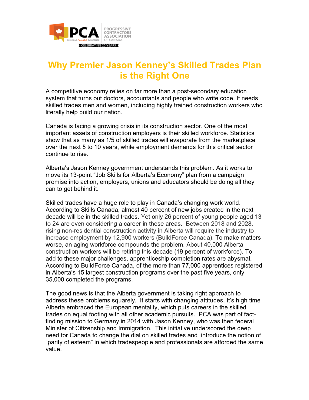 Why Premier Jason Kenney's Skilled Trades Plan Is the Right