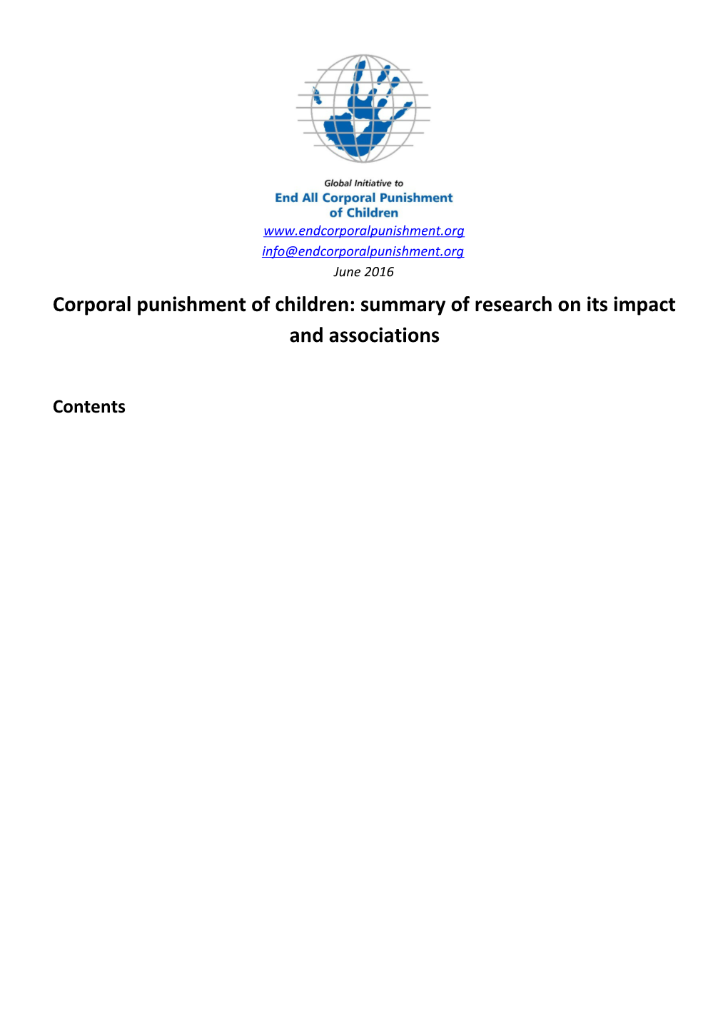 Corporal Punishment of Children: Summary of Research on Its Impact and Associations