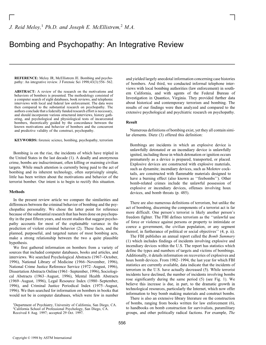 Bombing and Psychopathy: an Integrative Review