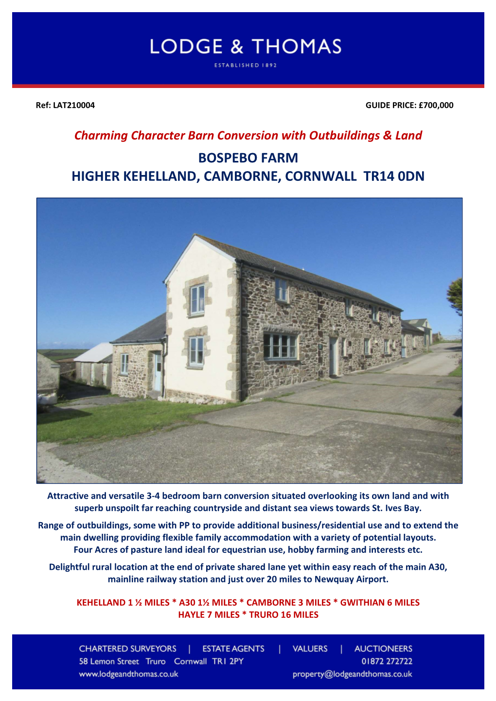 Bospebo Farm Higher Kehelland, Camborne, Cornwall Tr14 0Dn