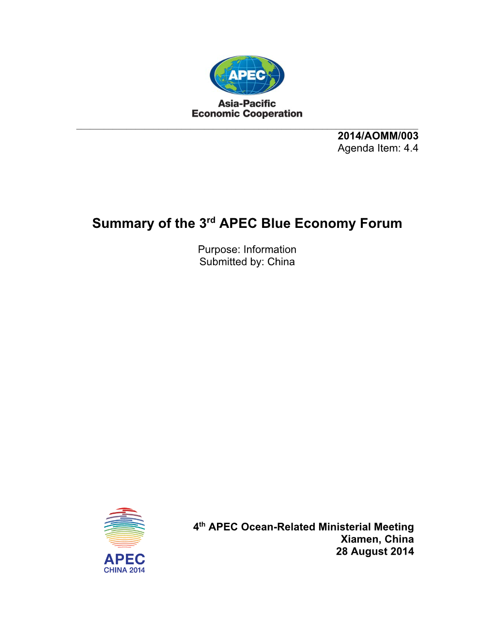 Summary of the 3Rd APEC Blue Economy Forum