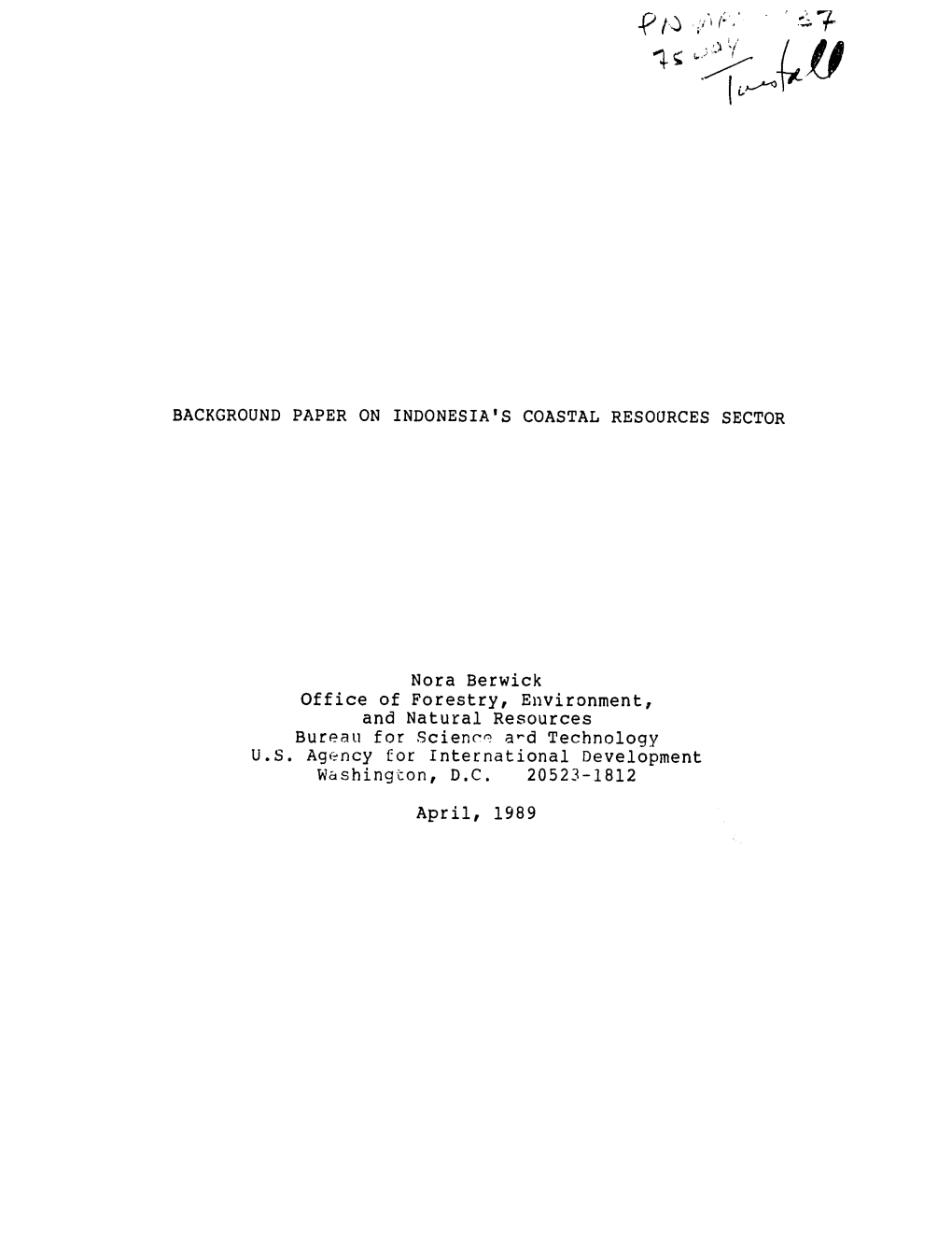 Background Paper on Indonesia's Coastal Resources Sector