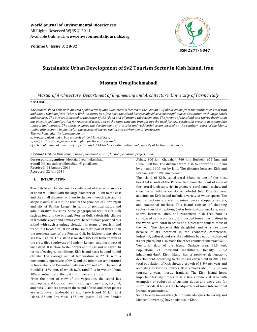 Sustainable Urban Development of Sv2 Tourism Sector in Kish Island, Iran