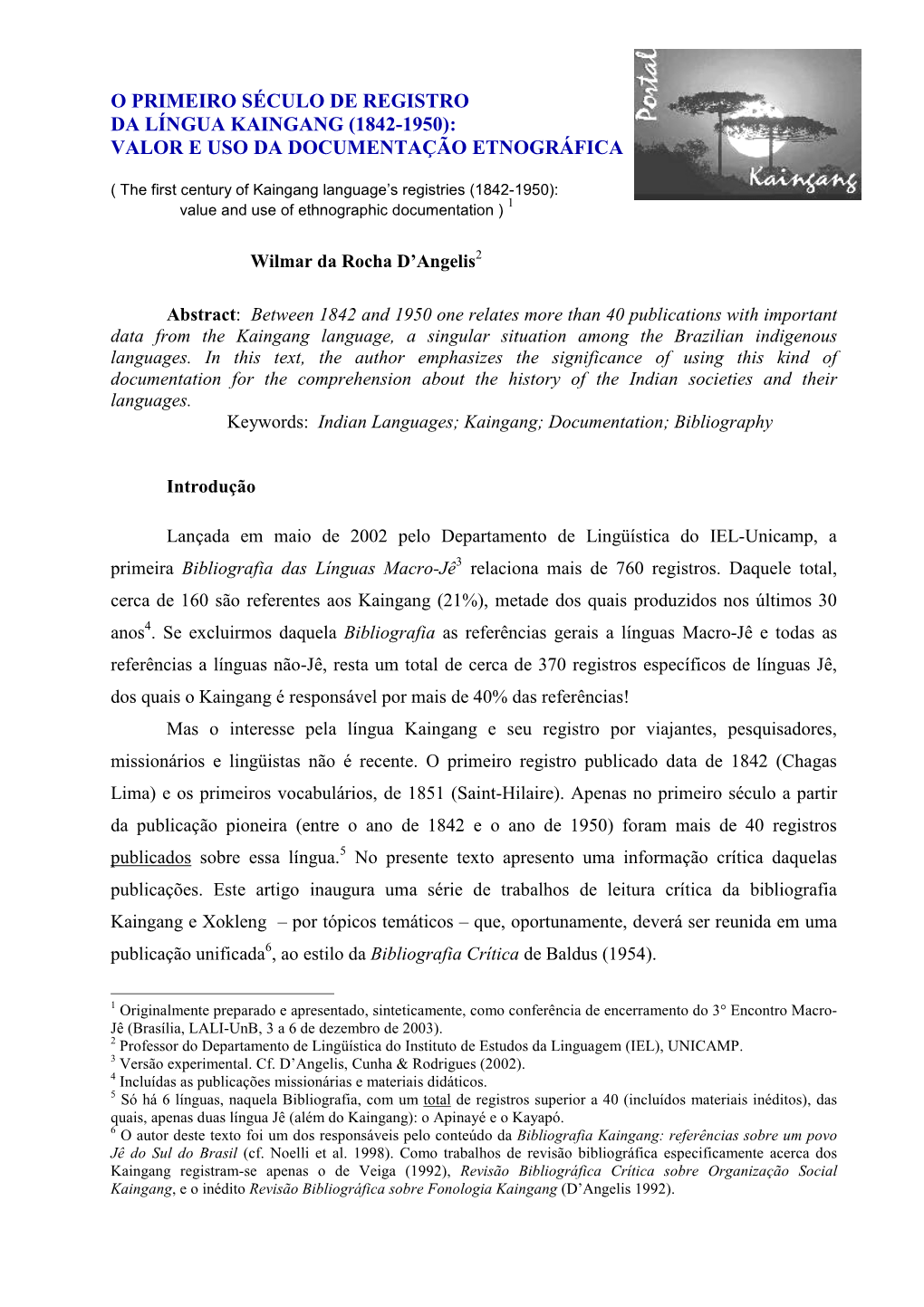 O Primeiro Século De Registro Da Língua Kaingang (1842-1950): Valor E Uso Da Documentação Etnográfica