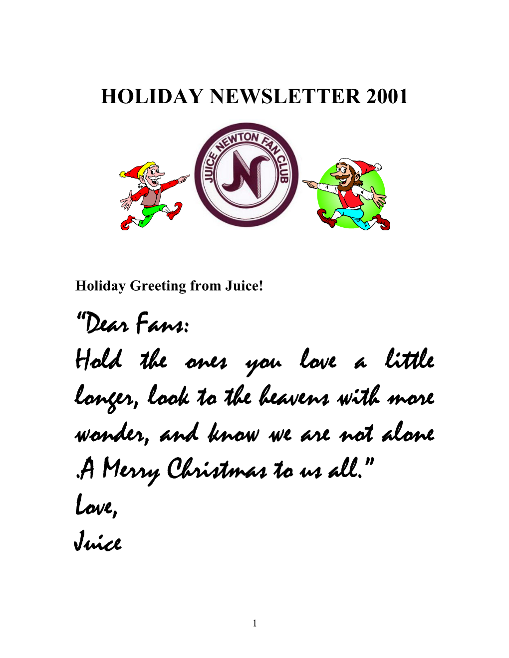 Holiday Newsletter 2001