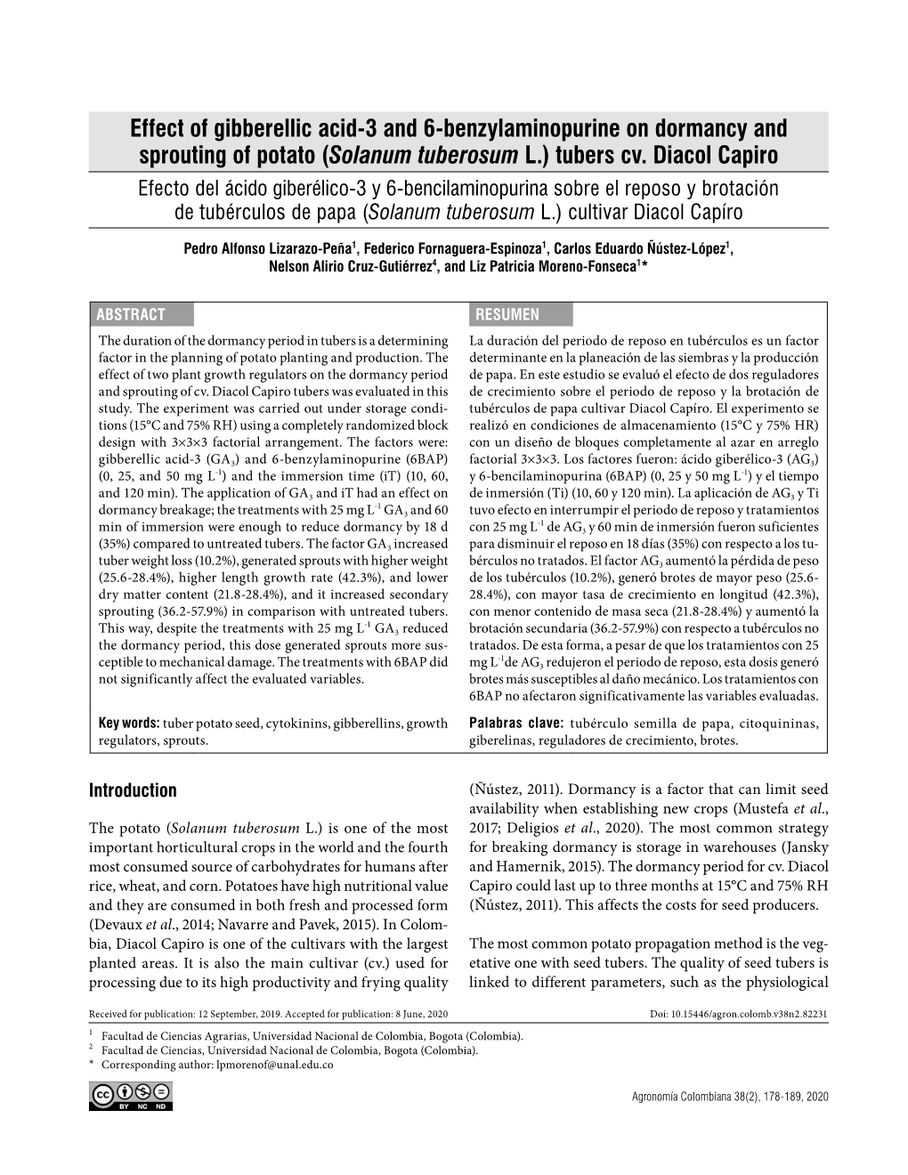 Effect of Gibberellic Acid-3 and 6-Benzylaminopurine on Dormancy and Sprouting of Potato (Solanum Tuberosum L.) Tubers Cv