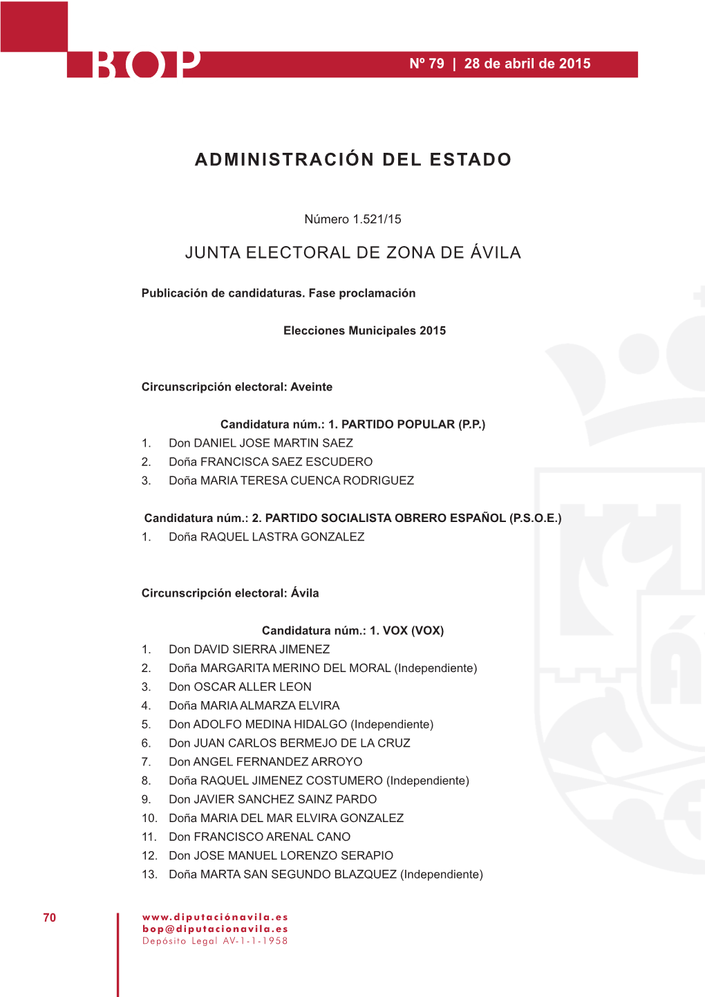 Junta Electoral De Zona De Ávila