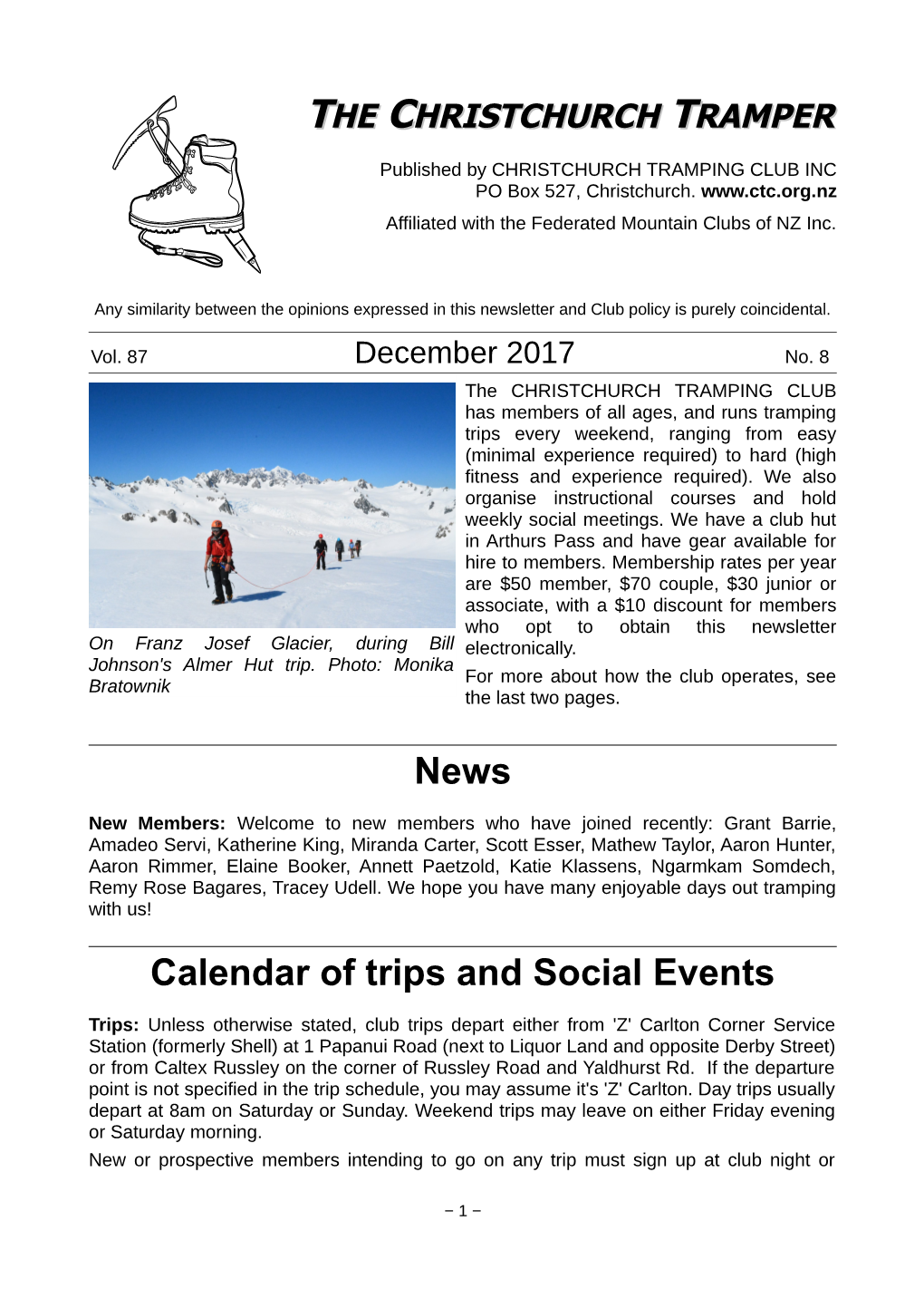 News Calendar of Trips and Social Events