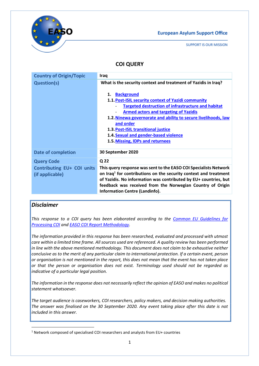 COI QUERY Disclaimer