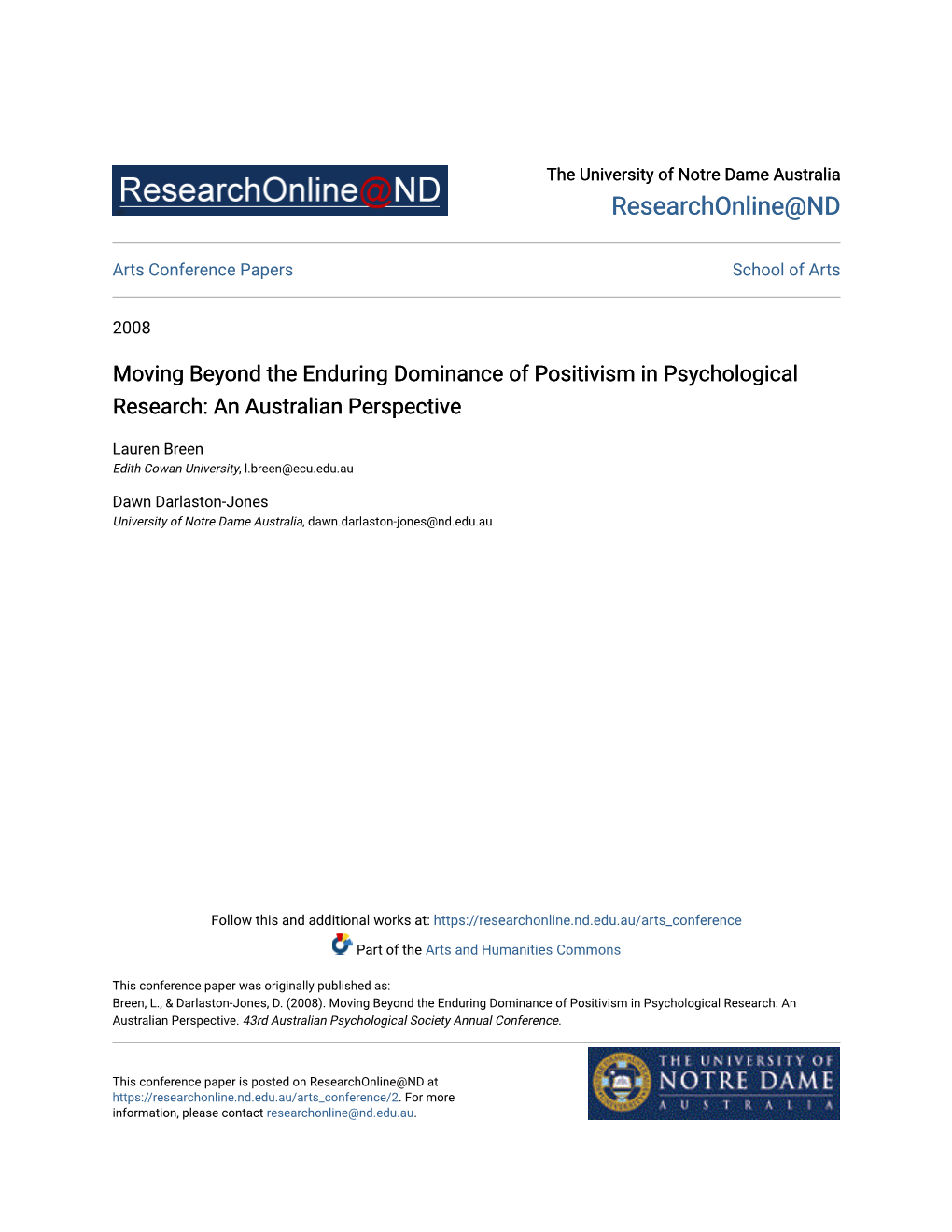 Moving Beyond the Enduring Dominance of Positivism in Psychological Research: an Australian Perspective
