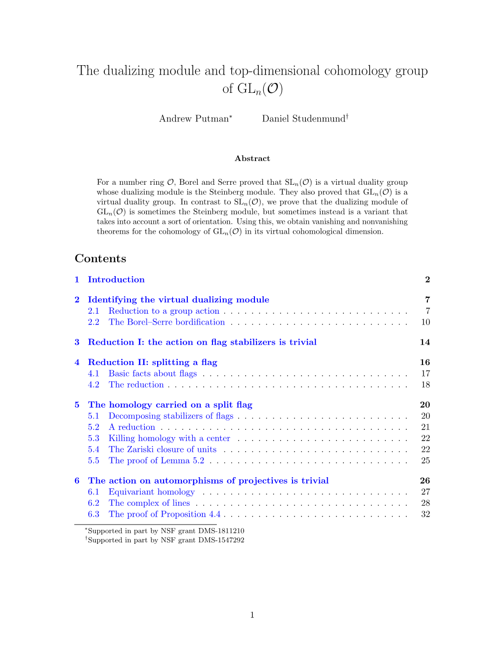 The Dualizing Module and Top-Dimensional Cohomology Group of Gln(O)