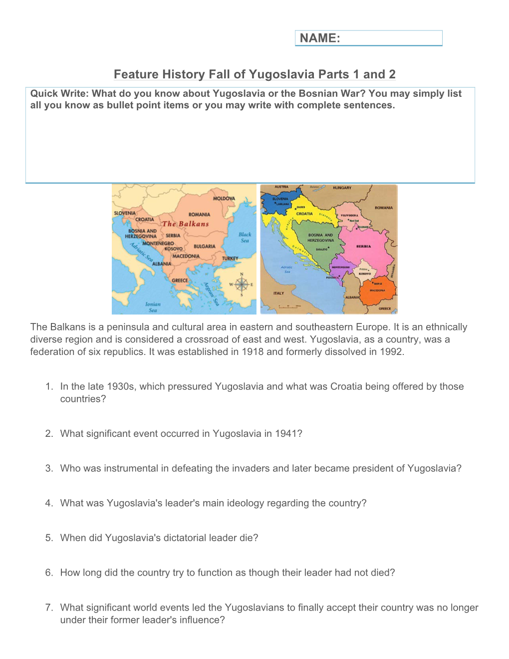 Feature History Fall of Yugoslavia Parts 1 and 2