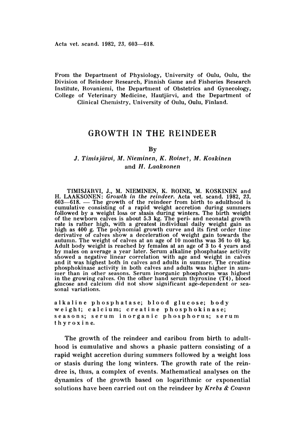 Growth in the Reindeer