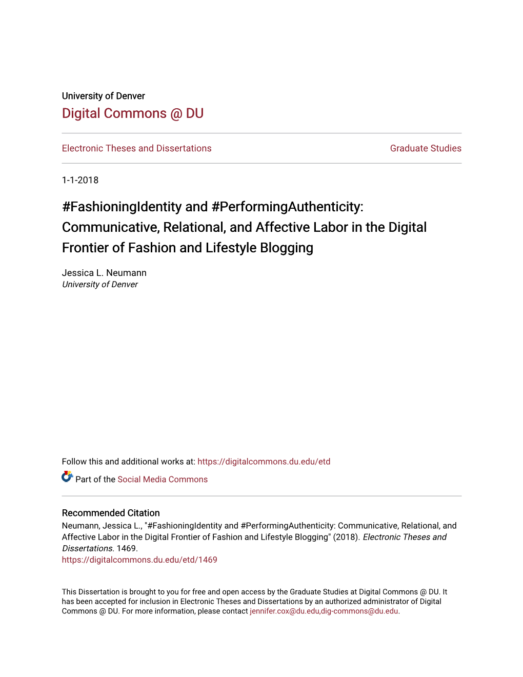 Fashioningidentity and #Performingauthenticity: Communicative, Relational, and Affective Labor in the Digital Frontier of Fashion and Lifestyle Blogging