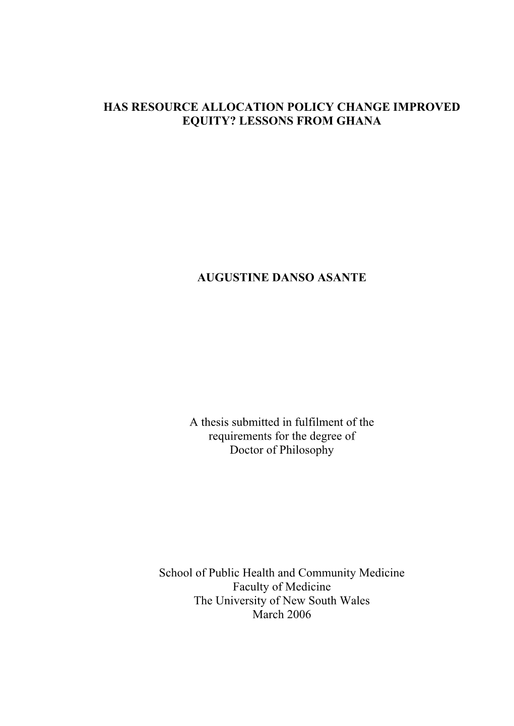 Has Resource Allocation Policy Change Improved Equity? Lessons from Ghana