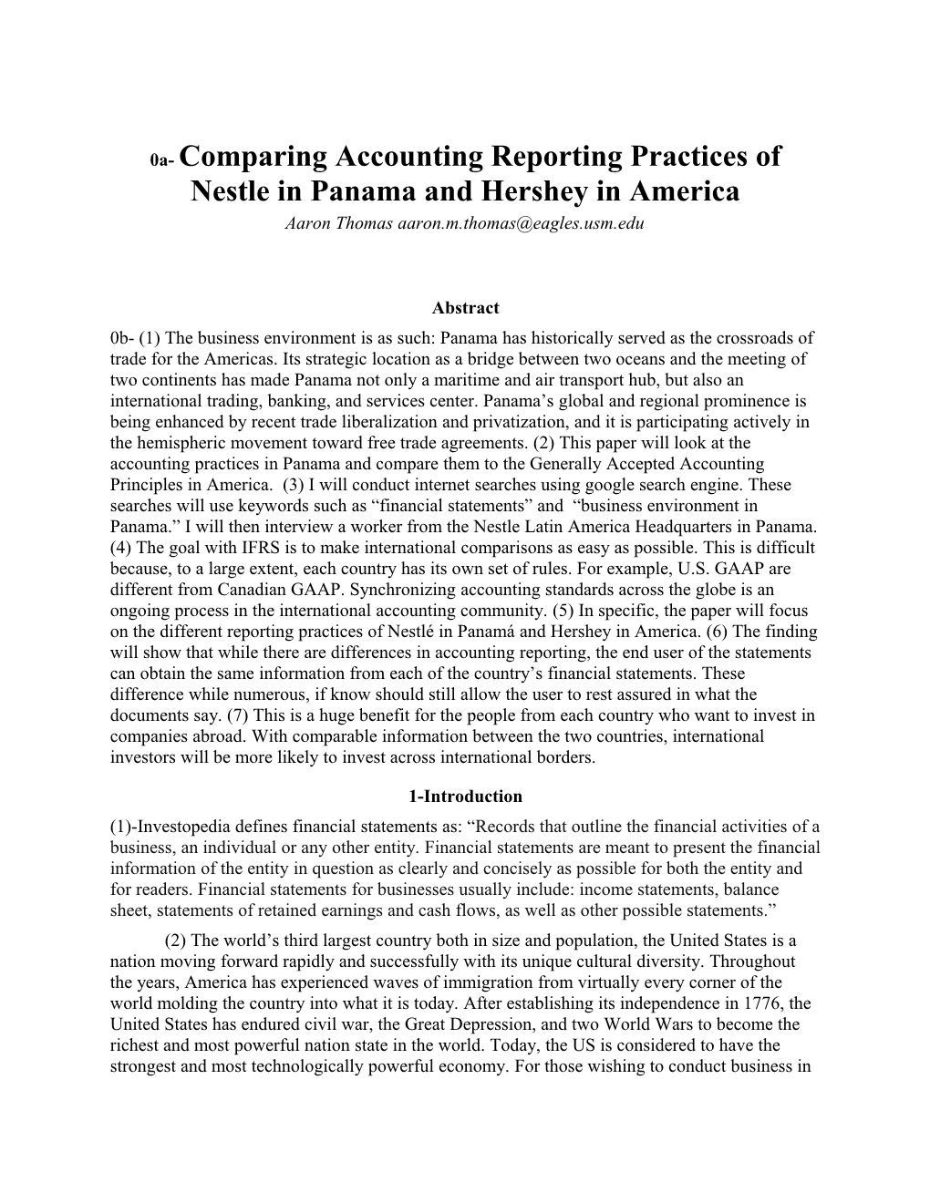 0A- Comparing Accounting Reporting Practices of Nestle in Panama and Hershey in America