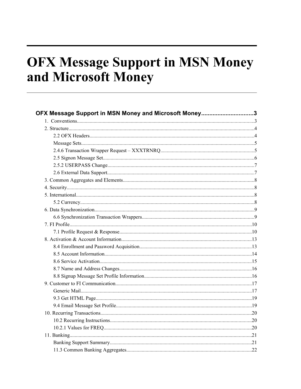 OFX Message Support in MSN Money and Microsoft Money