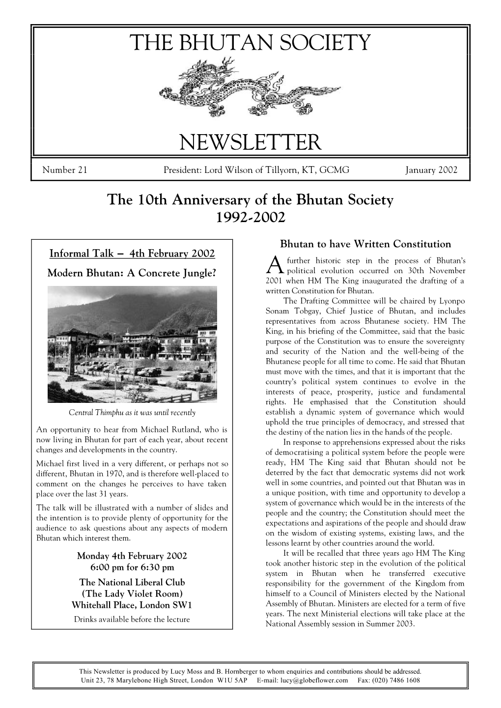 The Bhutan Society Newsletter