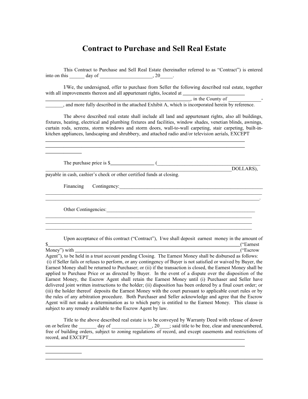 Contract to Purchase Real Estate