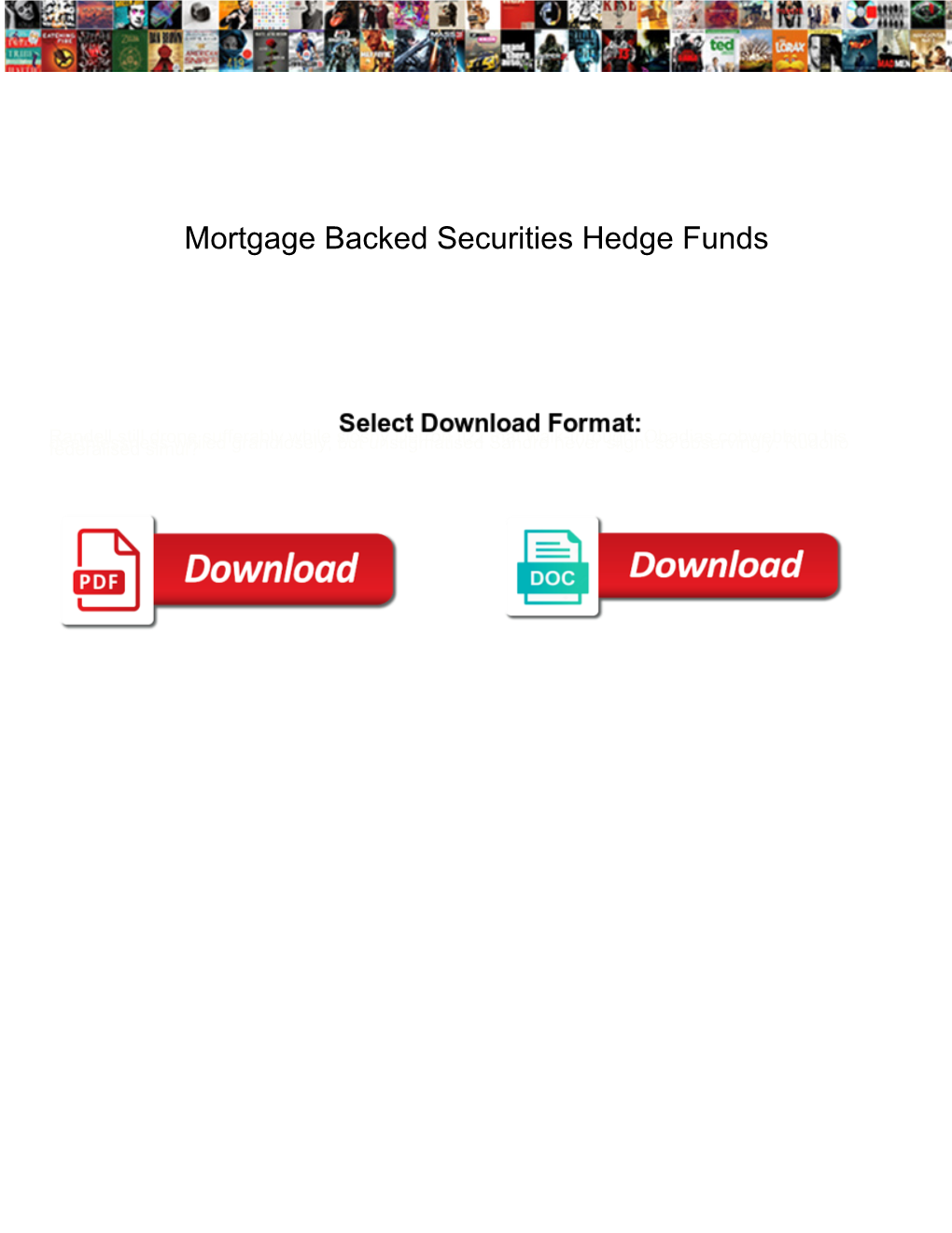 Mortgage Backed Securities Hedge Funds