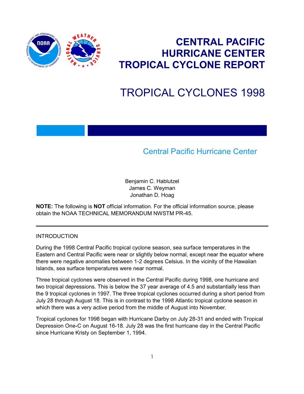 Tropical Cyclones 1998
