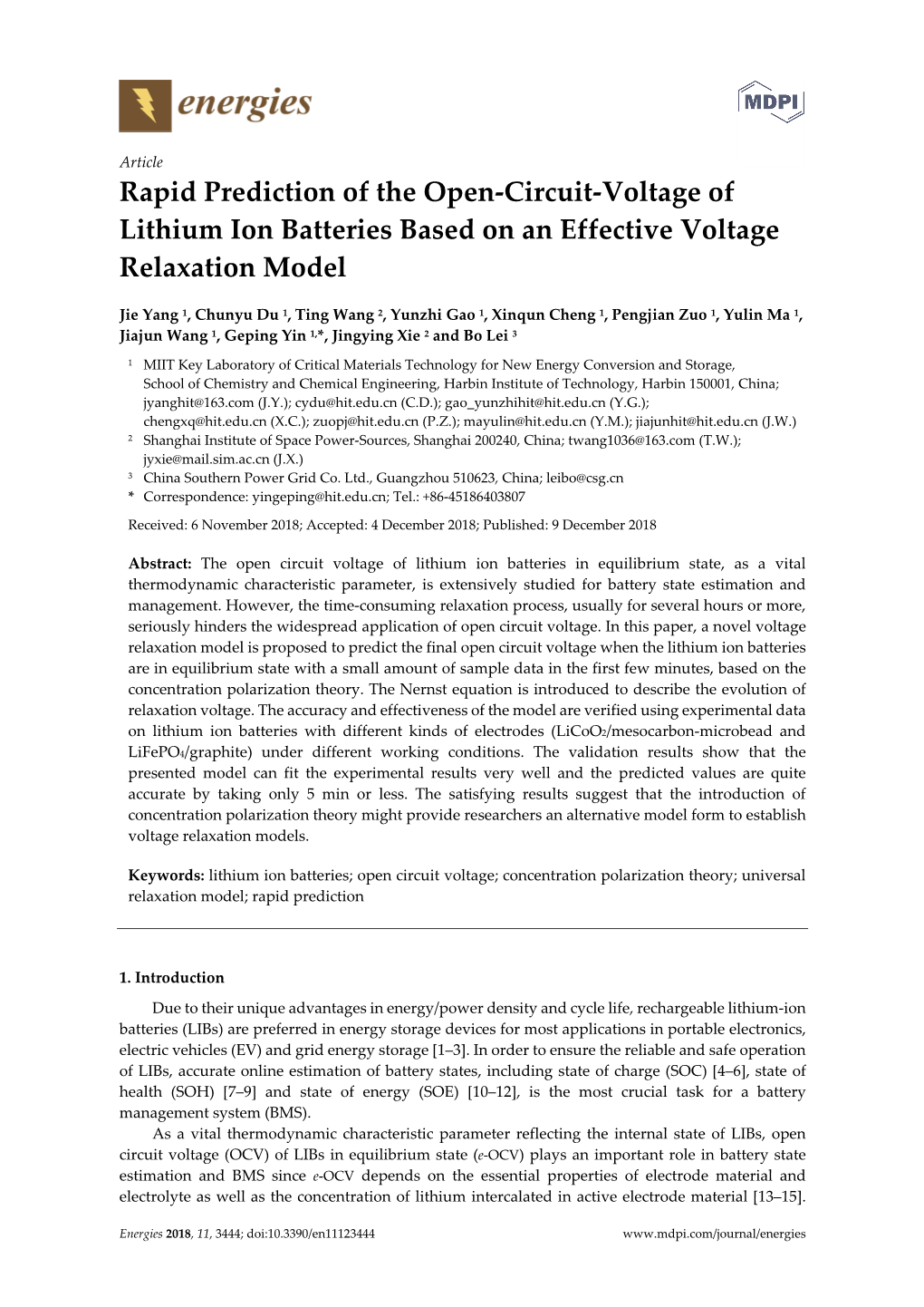 Rapid Prediction of the Open-Circuit-Voltage of Lithium Ion Batteries Based on an Effective Voltage Relaxation Model