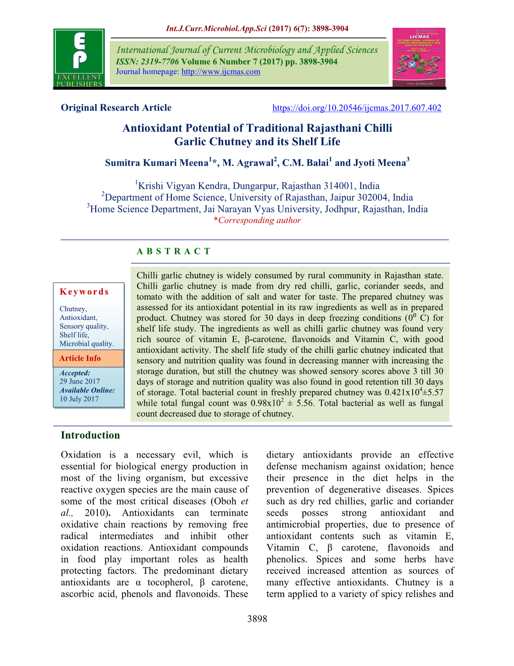 Antioxidant Potential of Traditional Rajasthani Chilli Garlic Chutney and Its Shelf Life