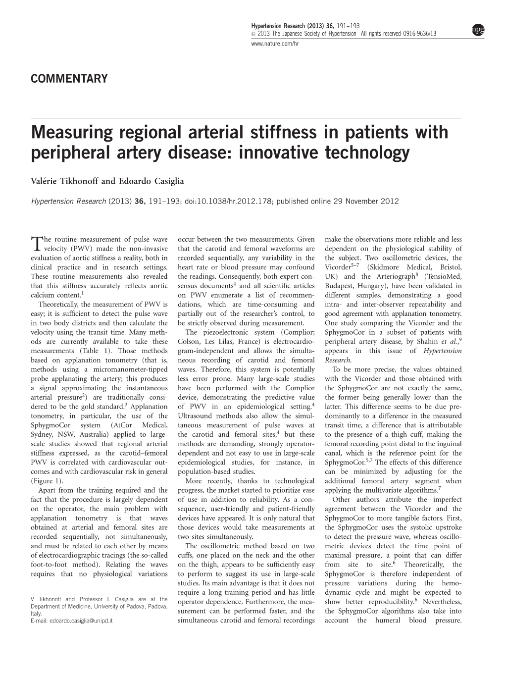 Measuring Regional Arterial Stiffness in Patients with Peripheral Artery Disease: Innovative Technology