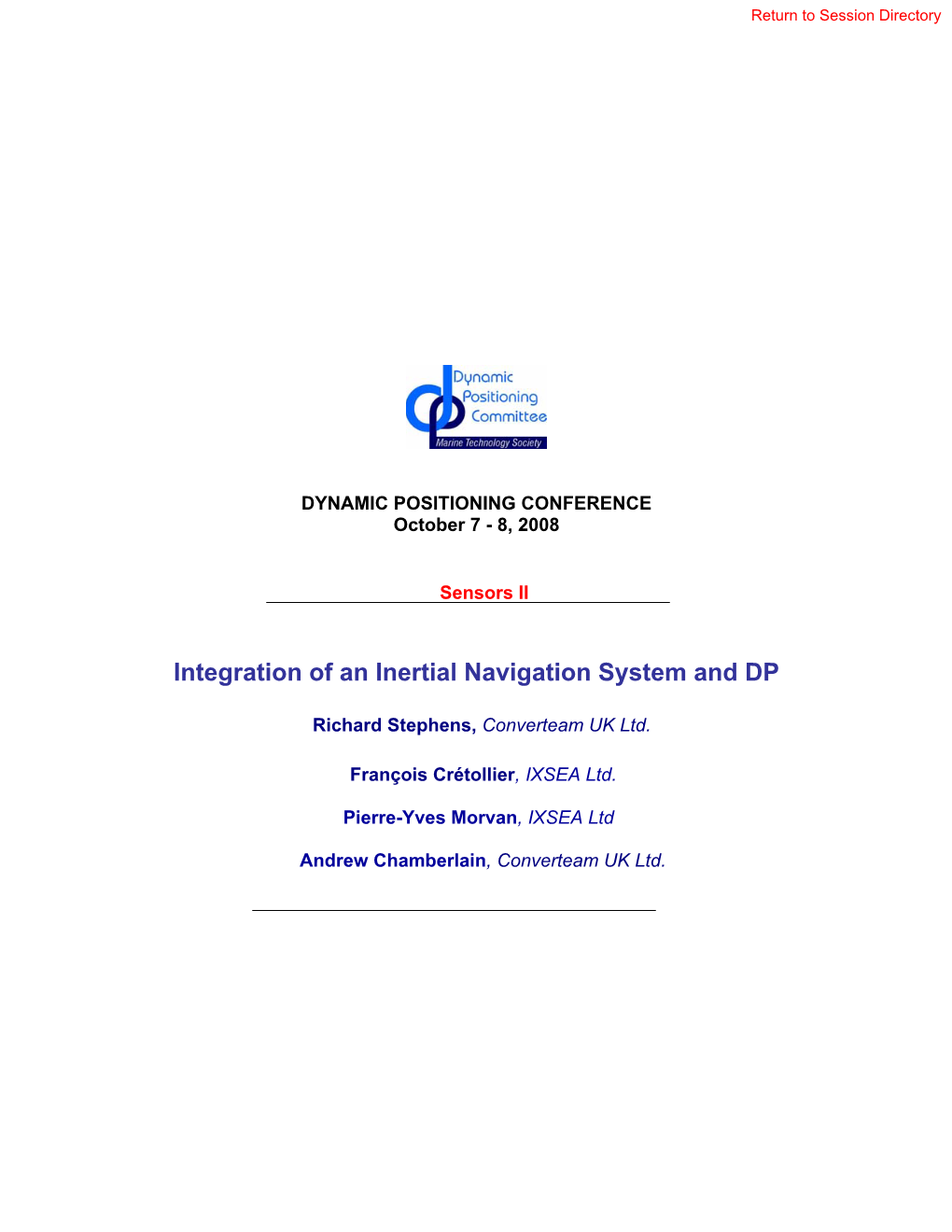 Integration of an Inertial Navigation System and DP