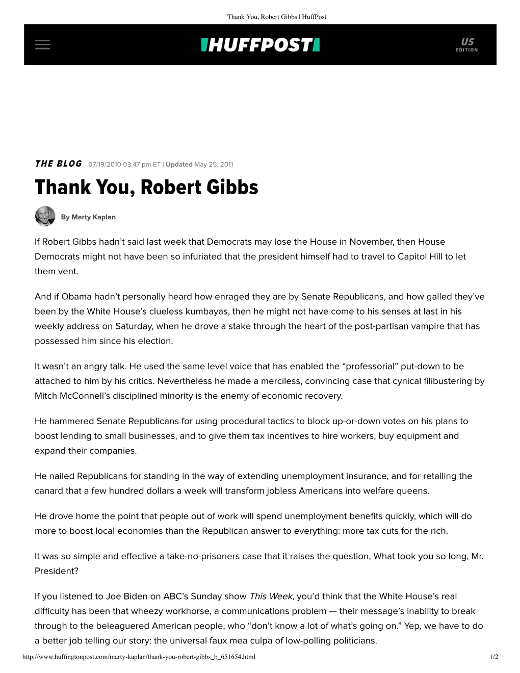 Thank You, Robert Gibbs | Huffpost