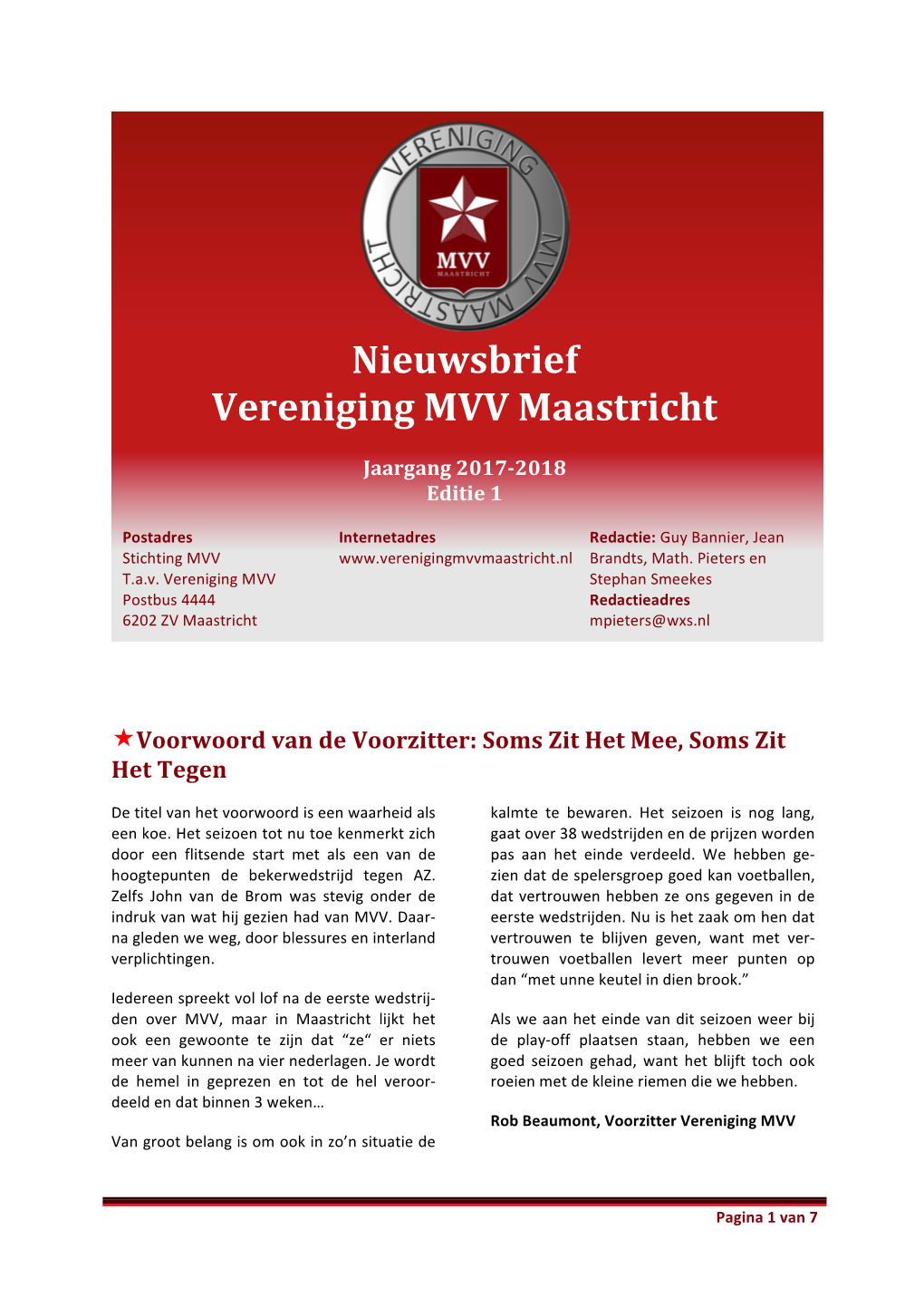 Nieuwsbrief Vereniging MVV Maastricht