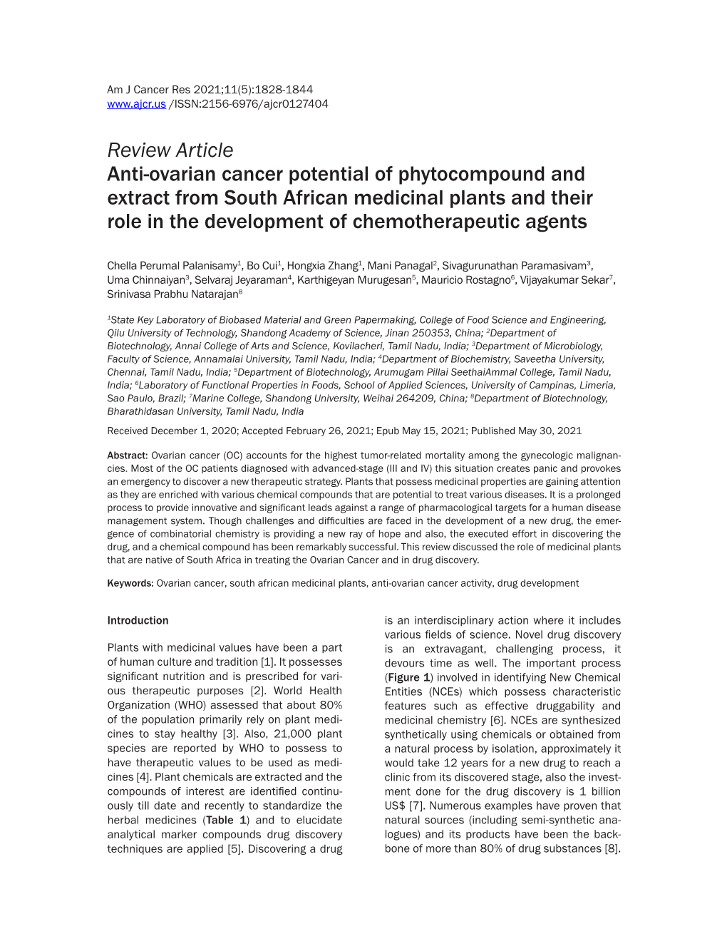 Review Article Anti-Ovarian Cancer Potential of Phytocompound And