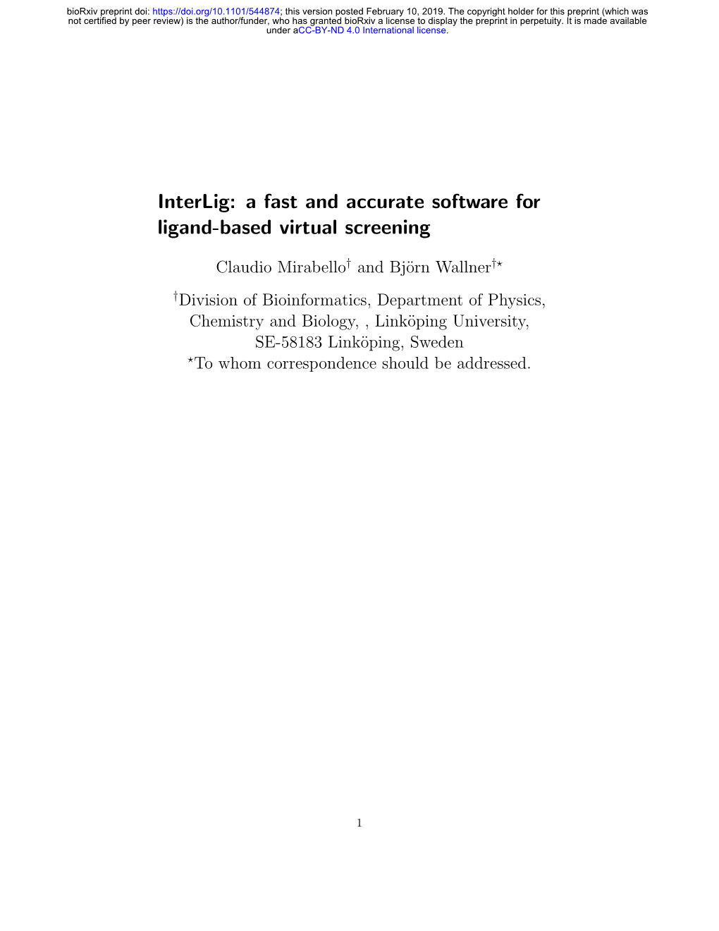 Interlig: a Fast and Accurate Software for Ligand-Based Virtual Screening